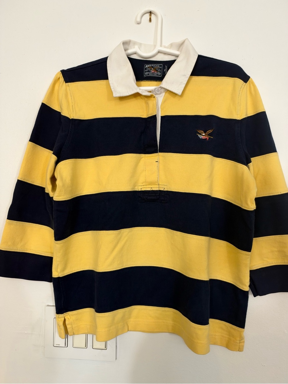 American Living Yellow and Navy Striped Rugby Top